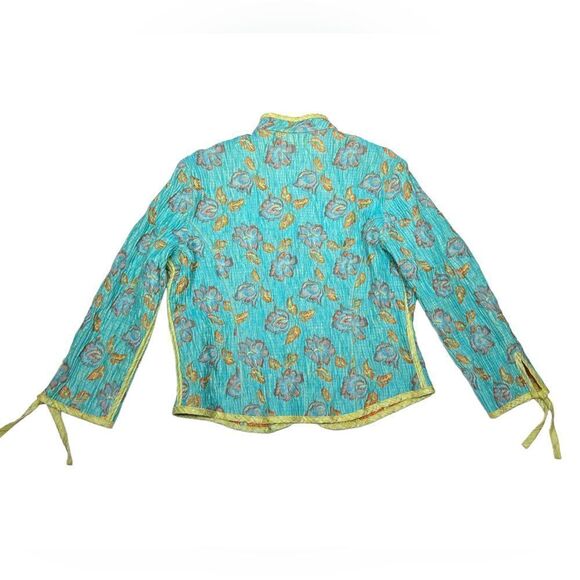 Reversible Orange Blue Floral Light Jacket Spring Coat Two Sided Three Button Up - Picture 7 of 10